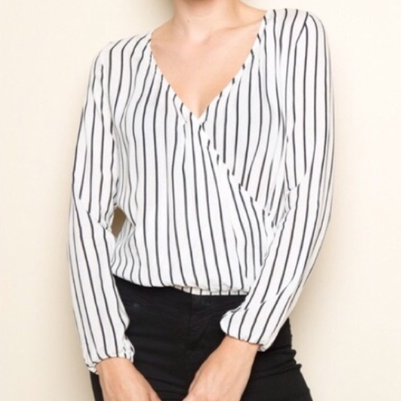 Brandy Melville Tops - Brandy Melville Zosia Striped Long Sleeve Wrap Top